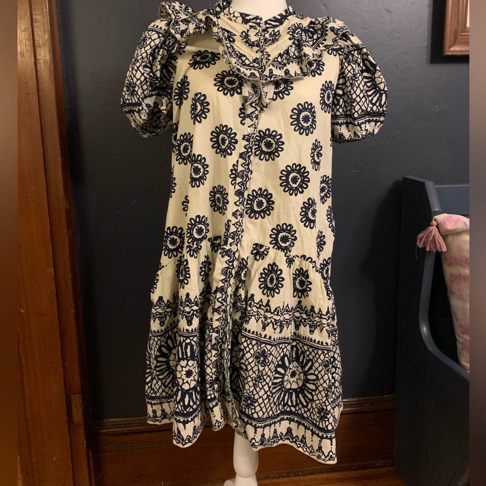 Love the label print button and pocket. Tatiana Puff-Sleeve Cotton Minidress